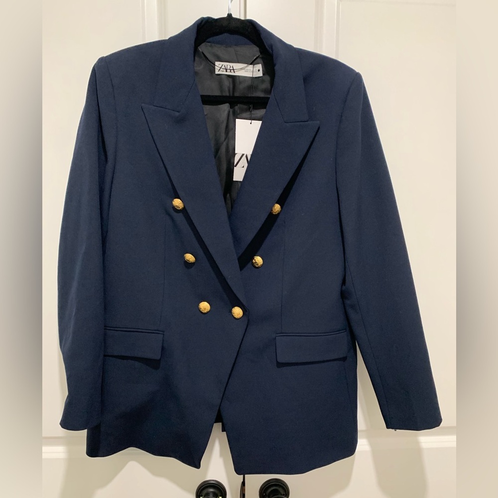 Zara Midnight Blue Jacket with Metallic Accents